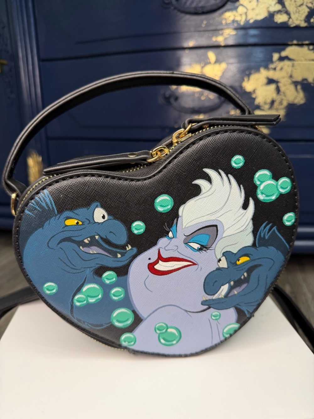 Hand painted by Etsy seller !! Black Heart-Shaped Ursula Character Crossbody Bag